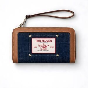 True Religion Dark Denim Zip Around Wallet Wristlet NWT